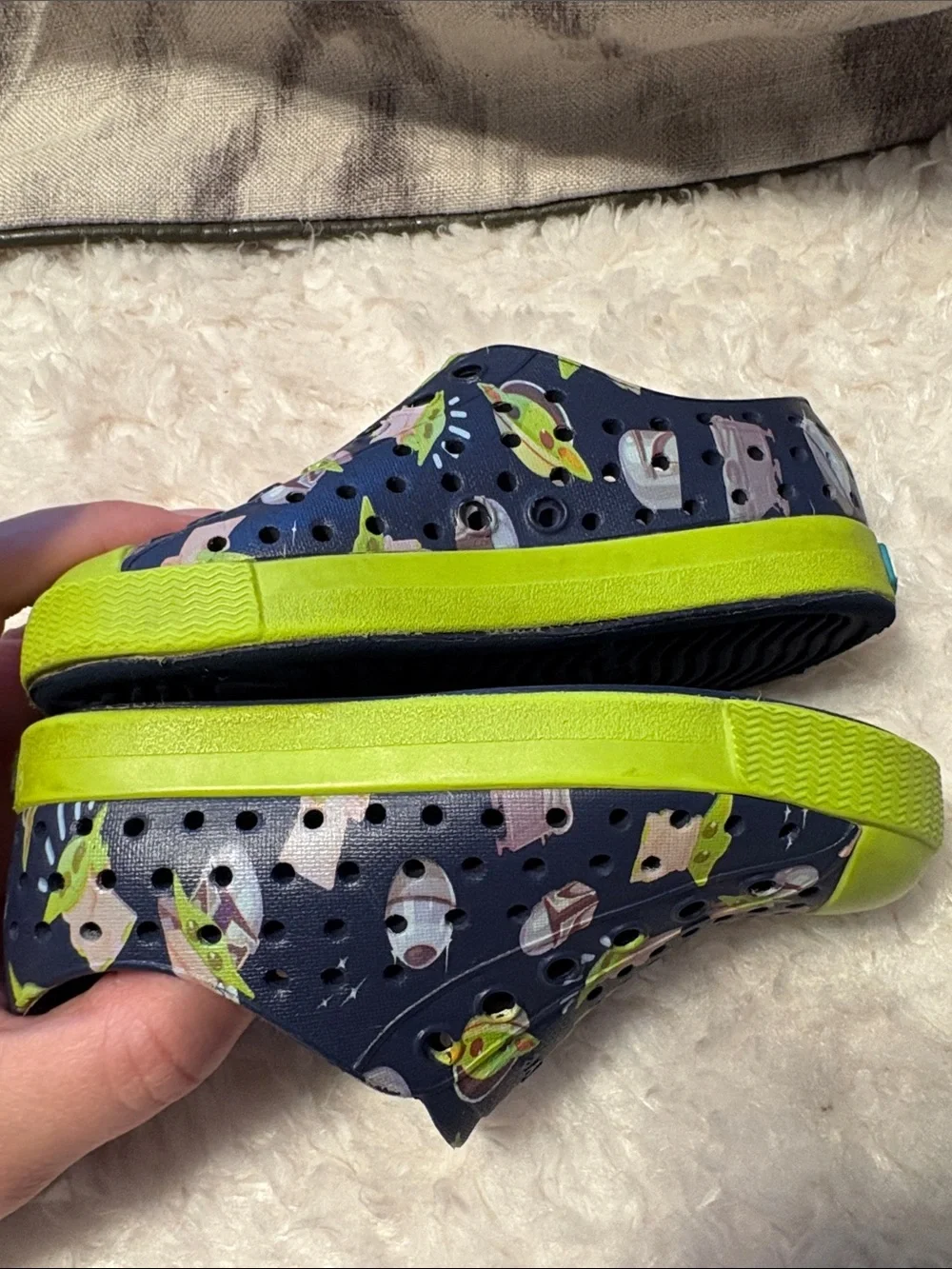 Native Grogu Navy and Lime Green Slip on Shoes C7 Toddler 7